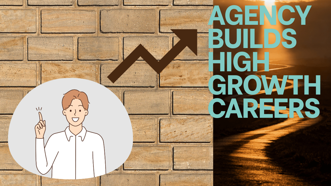 Illustration of a person taking initiative, an upward arrow, and a glowing road—symbolizing how agency and ownership lead to high-growth careers.